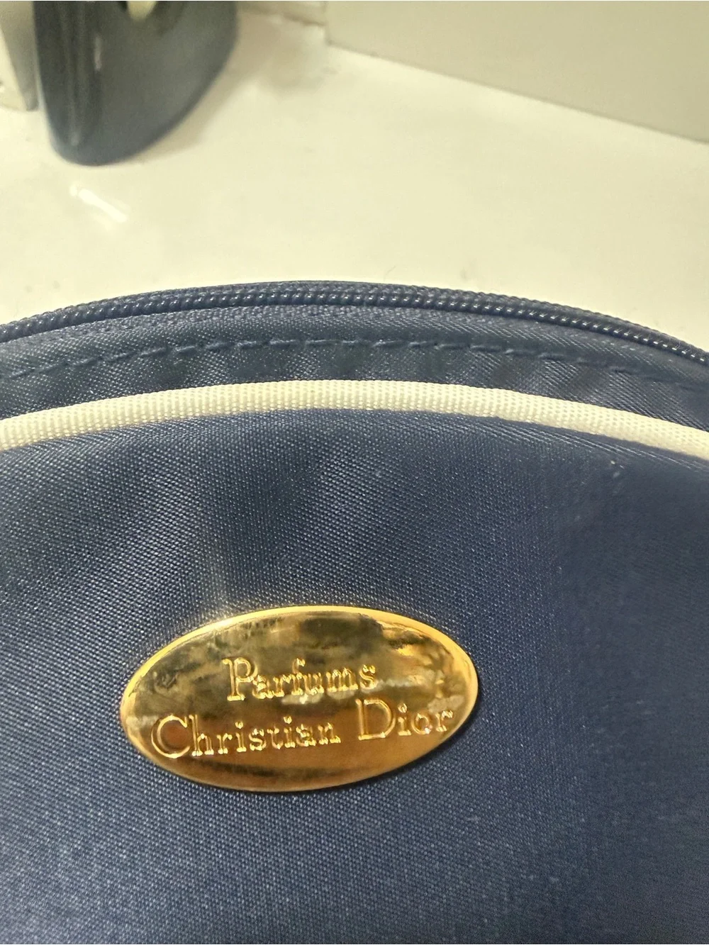 Dior Navy and White Travel Pouch with Gold Logo